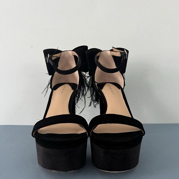 Antonio Melani Janie Black Velvet Rhinestone Bow Feather Platform Dress Sandals - Picture 3 of 8